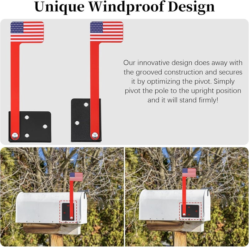 maswater Universal Mailbox Flag with Printed U.S. Flag, Weather-Proof Replacement Kit, Durable Galvanized Steel, Includes Strong Adhesive & Screws, Fits Metal, Brick, Stone, Wood & All Surfaces (2 Pack) - Image 4